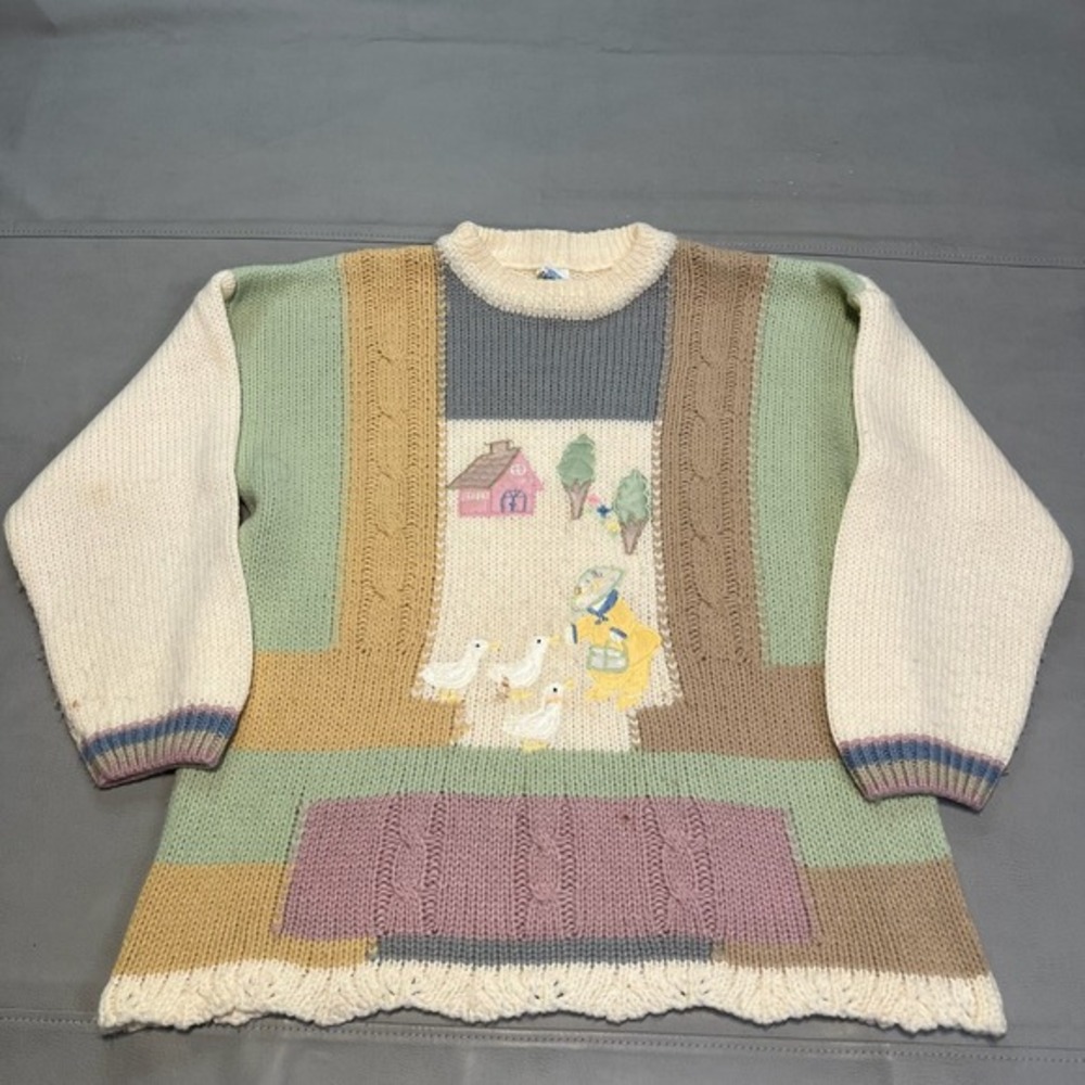 VTG New Edition Stephen Knit Sweater Grandma Funky Crazy‎ Asian Y2K Japan-S-3770
